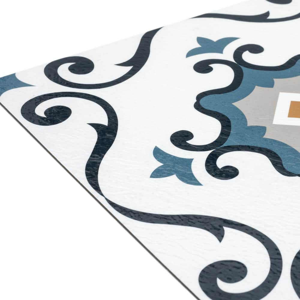 Retro Light Blue and Gray Self-Adhesive Vinyl Floor Tiles