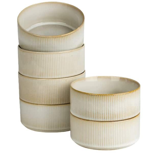 23 fl. oz. Ceramic Cappuccino White Cereal Bowl Set, Double Reactive Glaze, Stackable, Oatmeal, Soup Bowls (Set of 6)