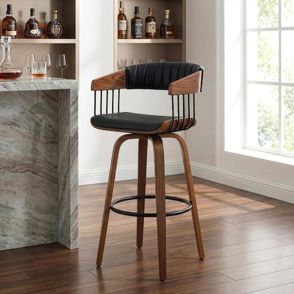 Beaumont 31 in. Black Wood Bar Stool with Faux Leather Seat 1 (Set of Included)