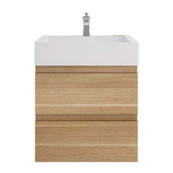 Monterey 24 in. W x 20 in. D x 26 in. H Single Sink Floating Bath Vanity in Champagne Oak with White Acrylic Top