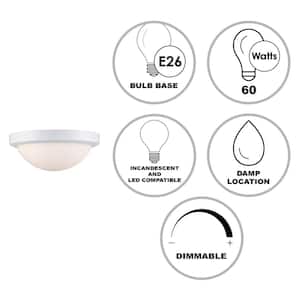 Bliss 13 in. 1-Light White Flush Mount Ceiling Light Fixture with Frosted Glass Shade
