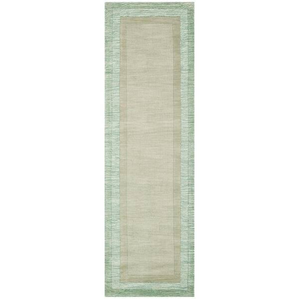 Impressions 2 x 10 Green/Beige Border Runner Rug