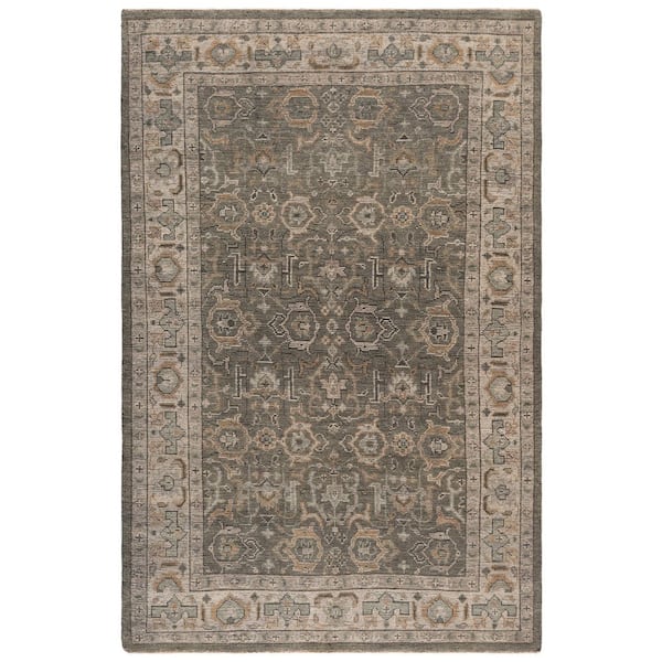 Izmir 6 ft. x 9 ft. Linen/Dusty Teal Border Distressed Area Rug
