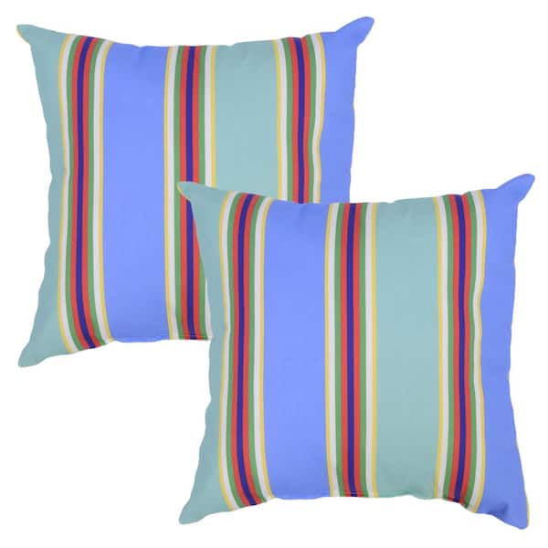 Plantation Patterns Periwinkle Stripe Square Outdoor Throw Pillow (2-Pack)
