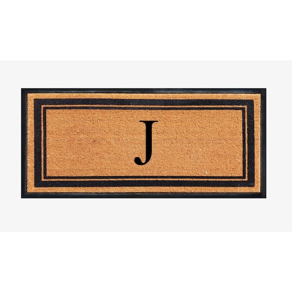 A1 Home Collections A1HC Markham Picture Frame Black/Beige 30 in. x 60 in. Coir and Rubber Flocked Large Outdoor Monogrammed J Door Mat