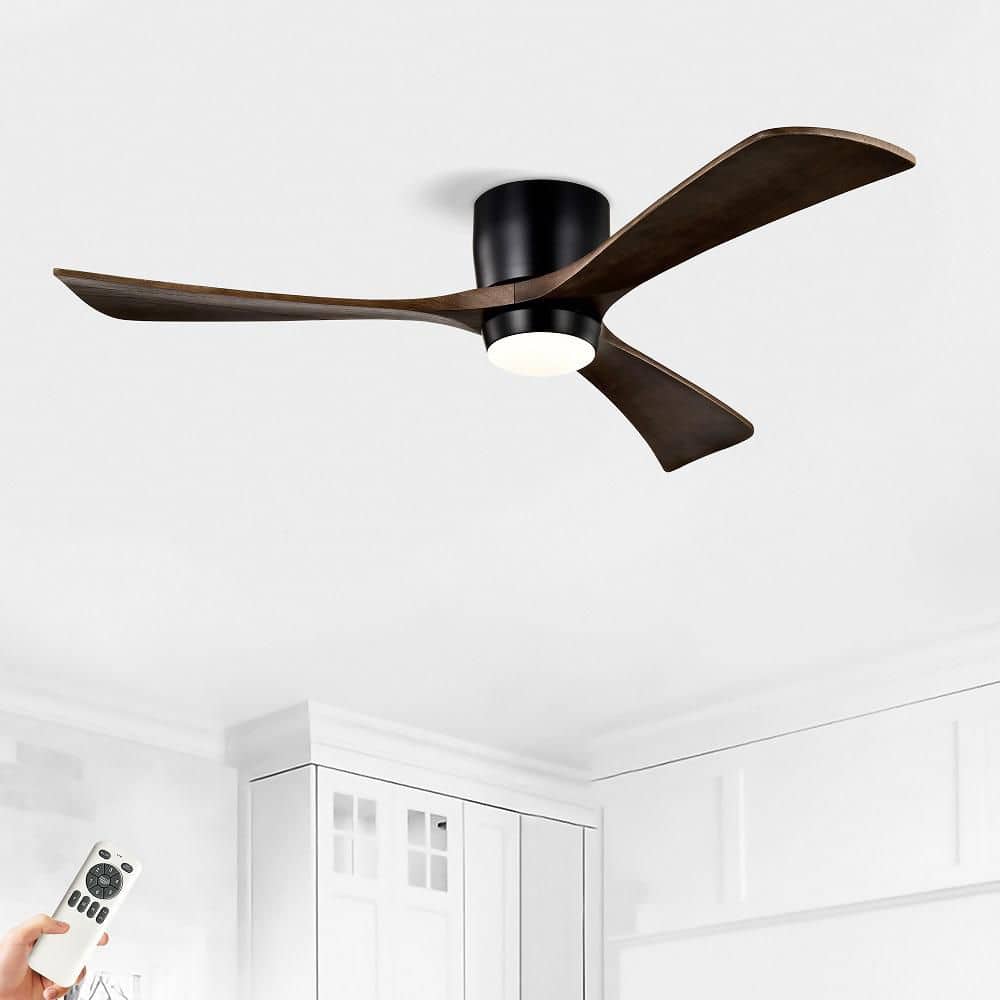 VentiLume 52 in. Indoor Matte Black Flush Mount Standard Quiet DC Motor Wood Ceiling Fan Light included Remote Control price history on PriceWatchPro