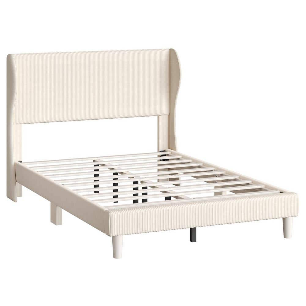 Beige Wood Frame Modern Queen Size Corduroy Upholstered Platform Bed Frame with Wingback Headboard price history on PriceWatchPro