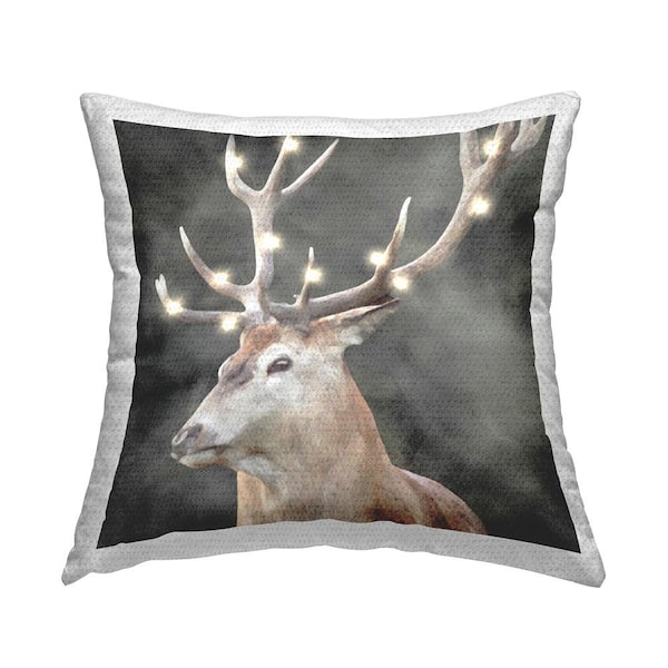 Stupell Industries Deer with Holiday Lights Grey Square Outdoor Throw Pillow