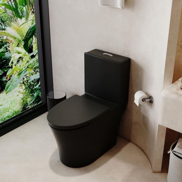 1-Piece 1.1/1.6 GPF Dual Flush Elongated Toilet in Black Soft Closing Seat Included