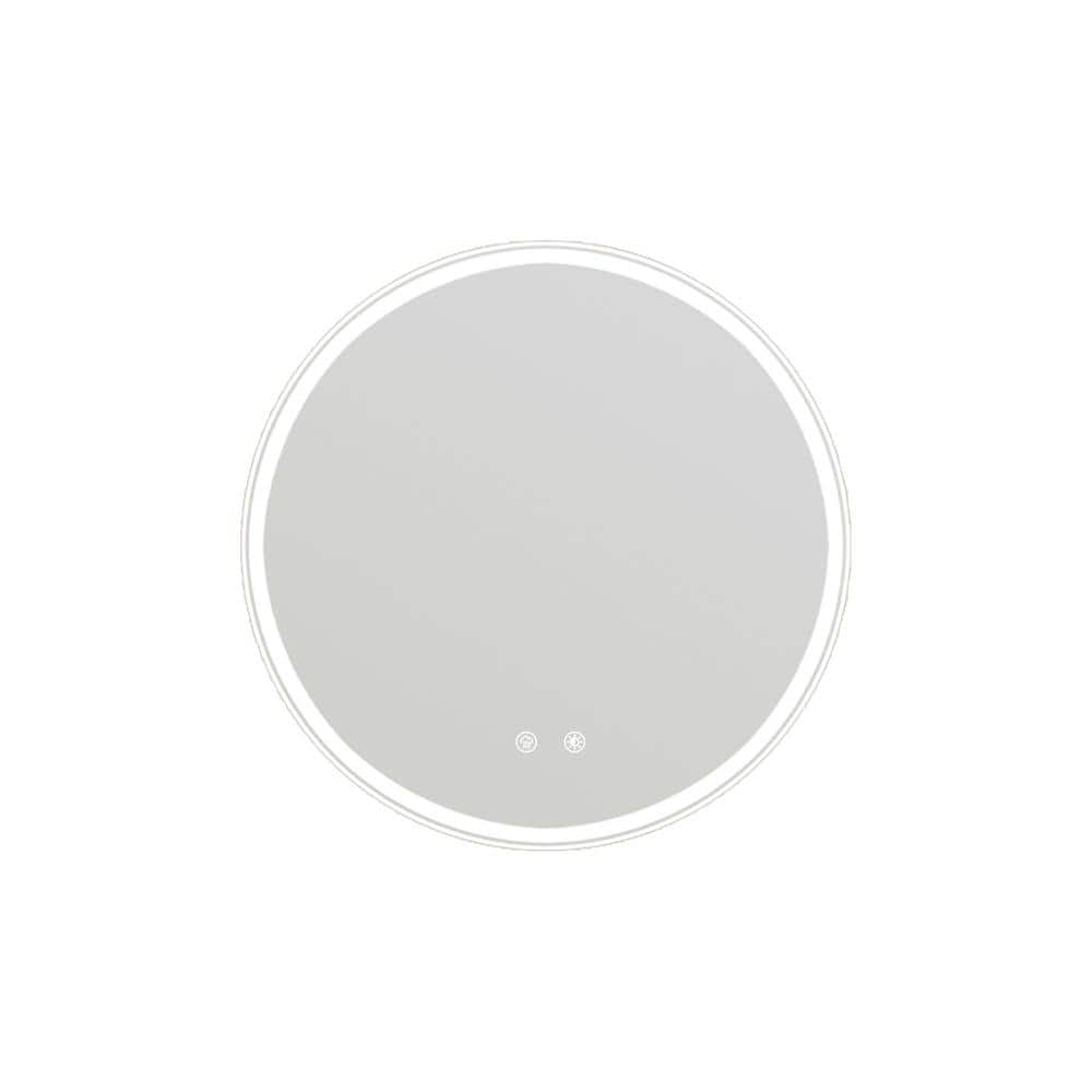 White 28 in. W x 28 in. Modern Round LED Wall Mirror for Living Room