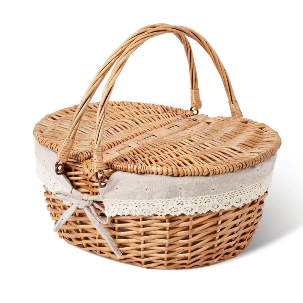 Flower Lining Natural Willow Picnic Basket with Lid and Handle, Storage Basket with Washable Lining and Dual-Flid Lid price history on PriceWatchPro