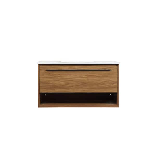 Unbranded Simply Living 36 in. Single Bathroom Vanity in Walnut Brown with Quartz Vanity Top in Ivory White