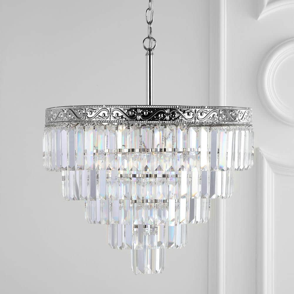 Wyatt 20" Polished Nickel 4-Light Tiered Crystal Chandelier
