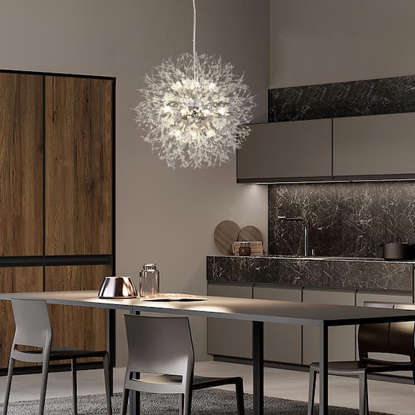 16-Light Sliver Adjustable Dimmable Linear Chandelier Lighting with Blowball Accent for Kitchen Island