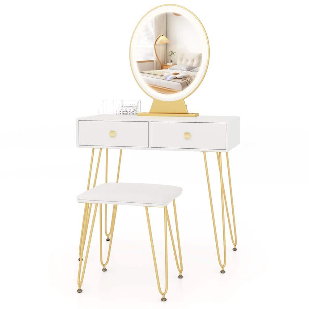 Industrial Makeup Dressing Table with 3 Lighting Modes, White Industrial Makeup Dressing Table with 3 Lighting Modes, White