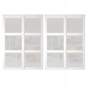 120in x 80in (Double 60" Doors) MDF, White Double Frosted 3 Panel Glass Sliding Door with All Hardware