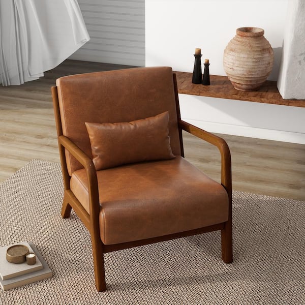 Uixe Mid-Century Light Brown Faux Leather Upholstered Accent