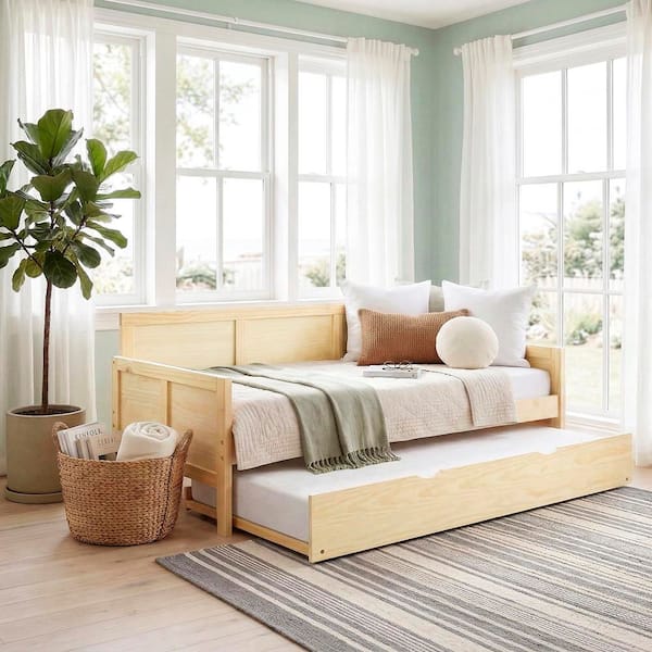 その他 Daybed Malta II Cream Lazzara Spaced Natural Pine Finish Pine Veneer Wood Frame Twin