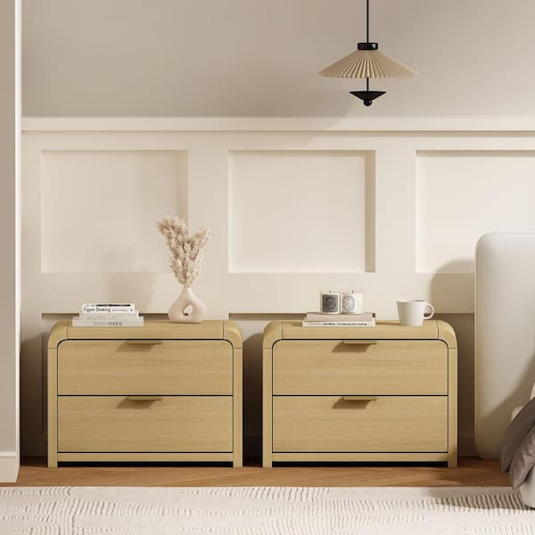 Grace Modern Natural Oak and Gold 2-Drawer 28 in. W Nightstand (Set of 2)