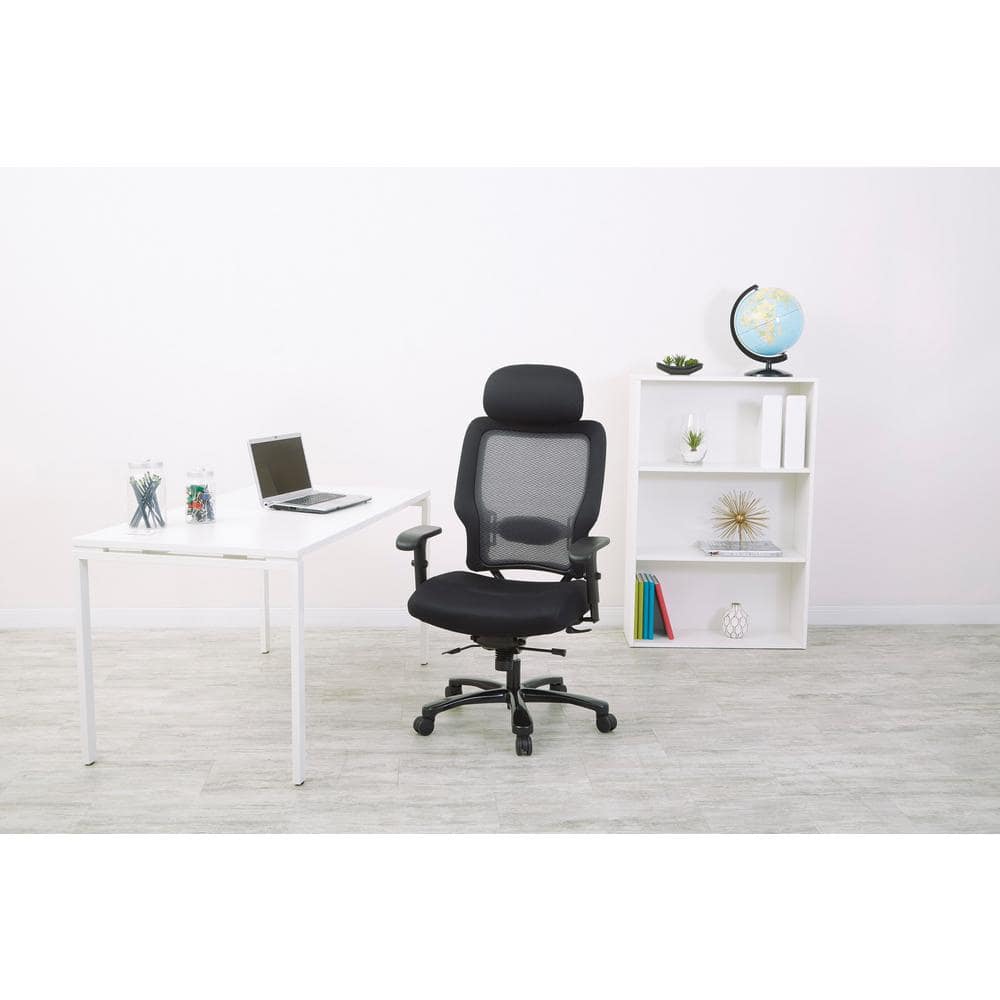 Adjustable Black Mesh and Leather Swivel Office Chair