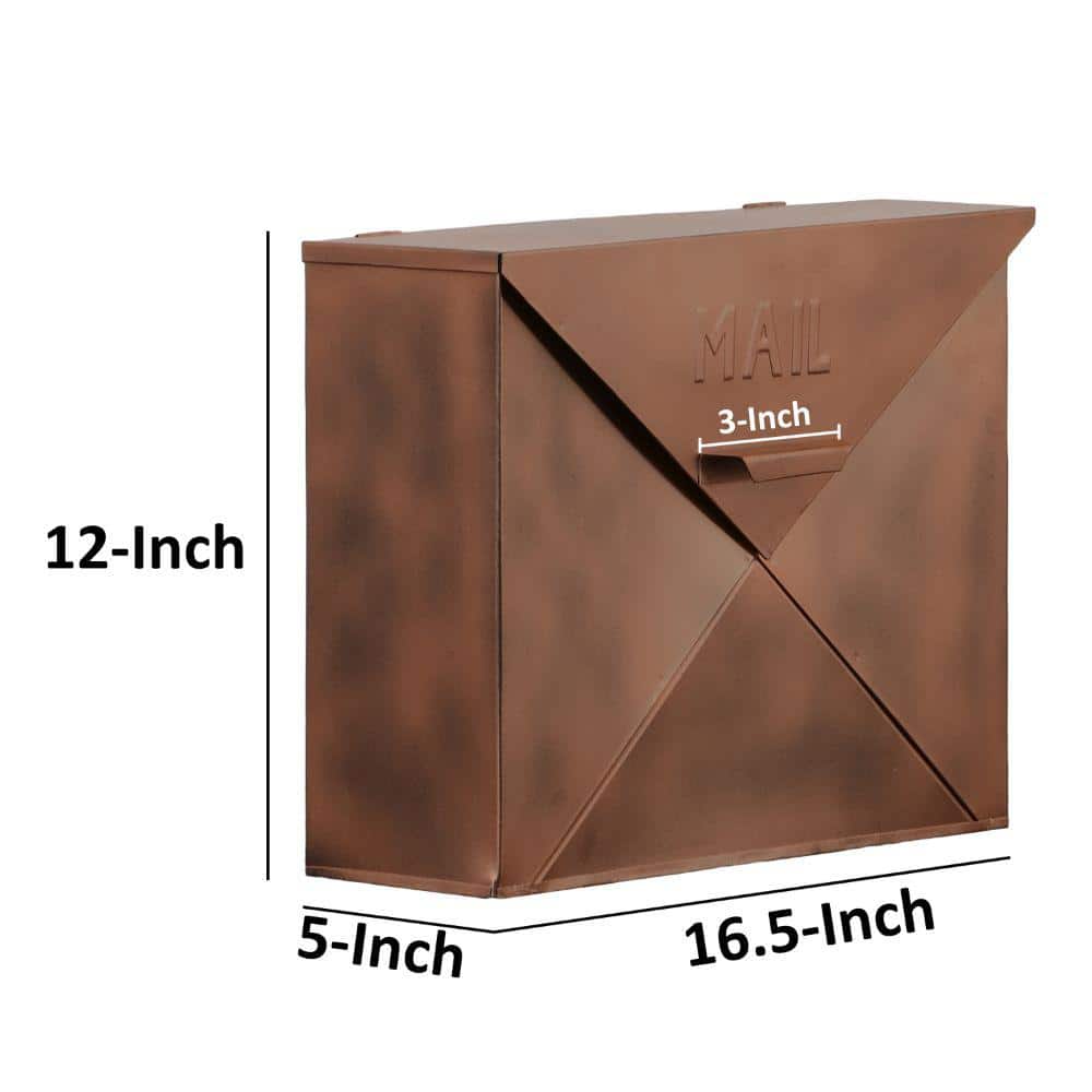 Copper Finish Envelope Shaped Wall Mount Mailbox