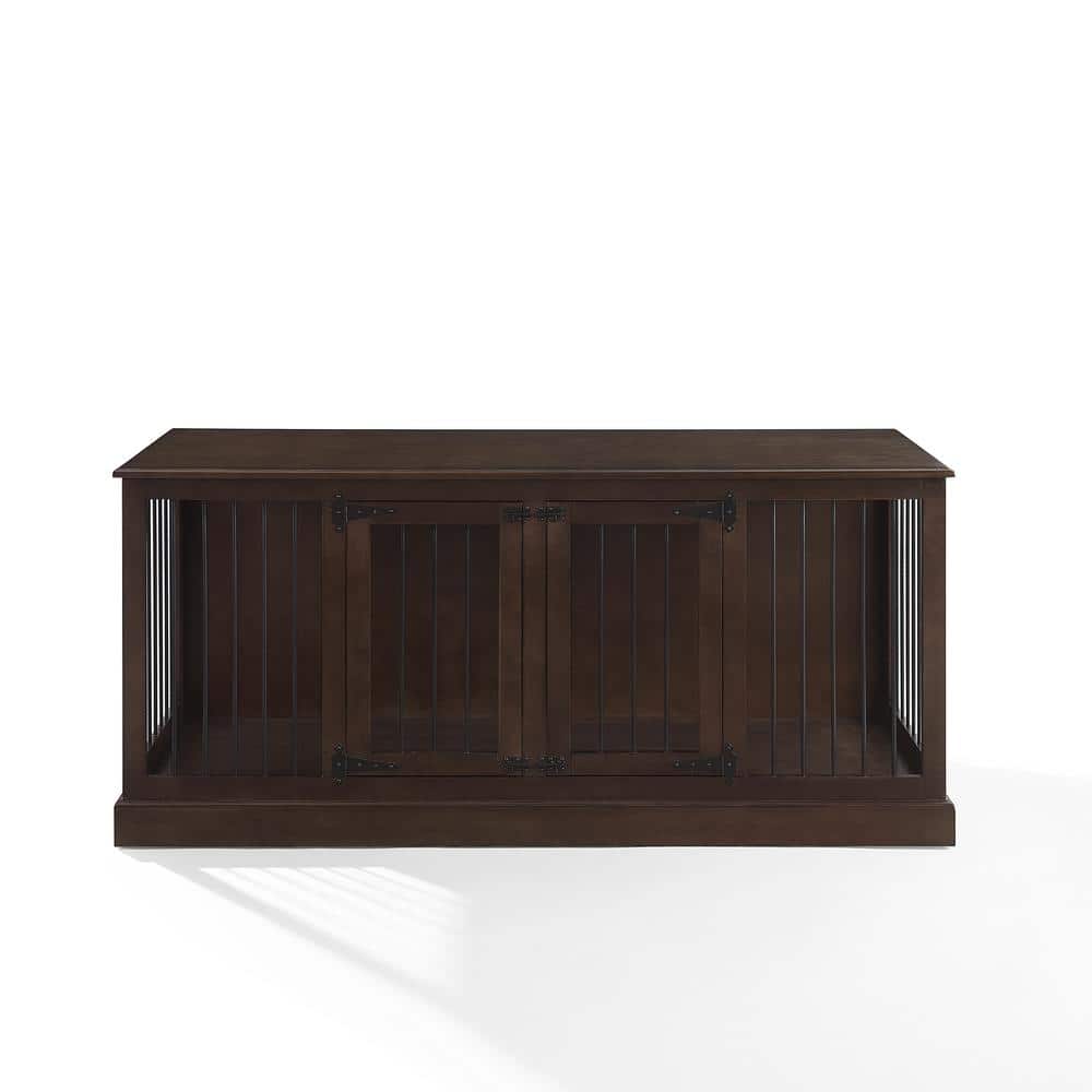 Winslow Large Dark Brown Wood and Steel Pet Crate Credenza