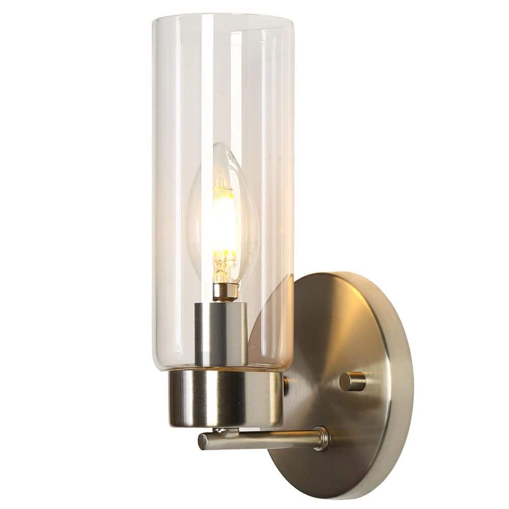 Fino 4.7 in. 1-Light Plated Nickel Modern Wall Sconce with Cylinder Clear Glass Shade price history on PriceWatchPro