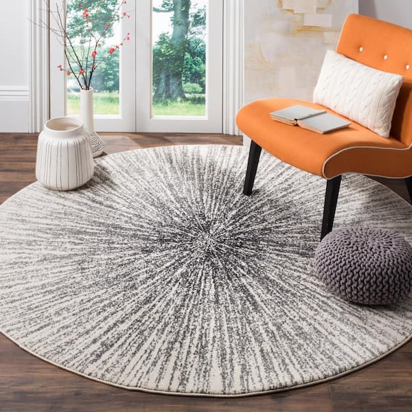 Evoke Black/Ivory Doormat 3 ft. x 3 ft. Round Geometric Area Rug