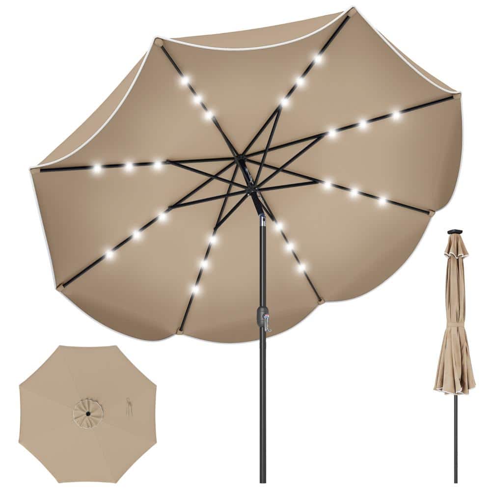 9 ft. Solar LED Market Patio Umbrella with Scalloped Canopy, 24 Lights and Tilt, Tan price history on PriceWatchPro