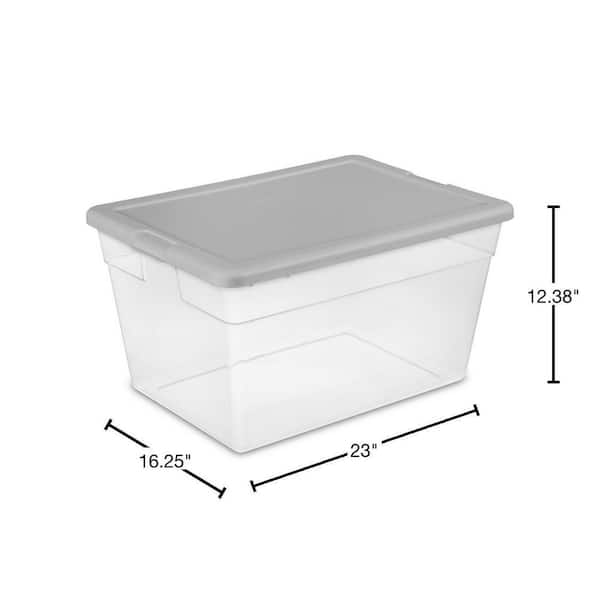 Sterilite 56 Qt Storage Box, Stackable Bin with Lid, Plastic Container to  Organize Clothes, Blankets, Towels in Closet, Clear with White Lid, 8-Pack
