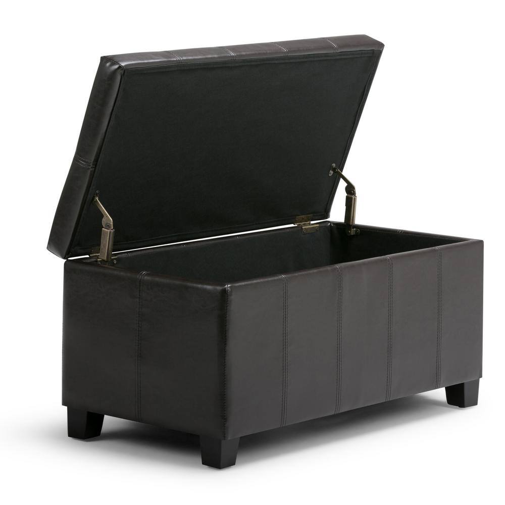 Dover Espresso Brown Faux Leather Storage Ottoman Bench