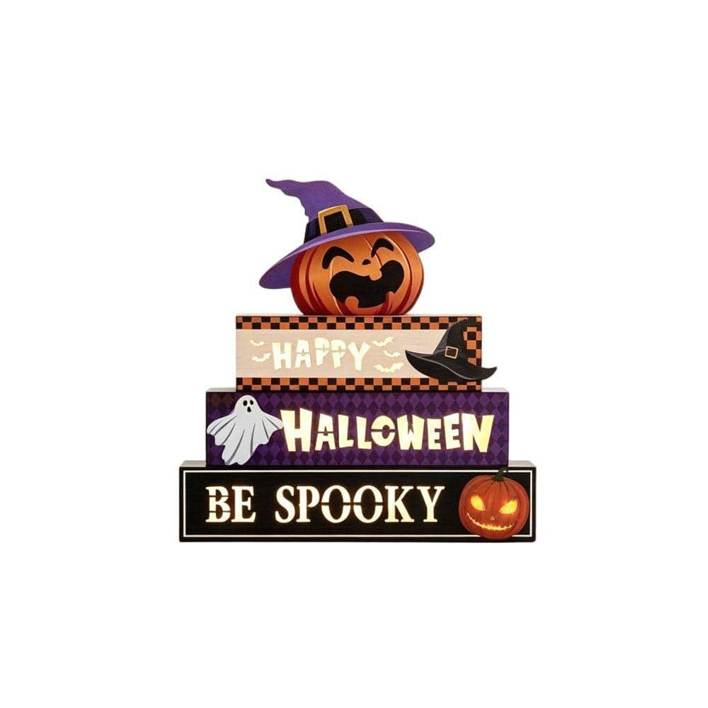 Great 9.4 Inch Wooden Block Set with Glowing 3D Letters Timer, Rustic Farmhouse Halloween Centerpiece Decor price history on PriceWatchPro