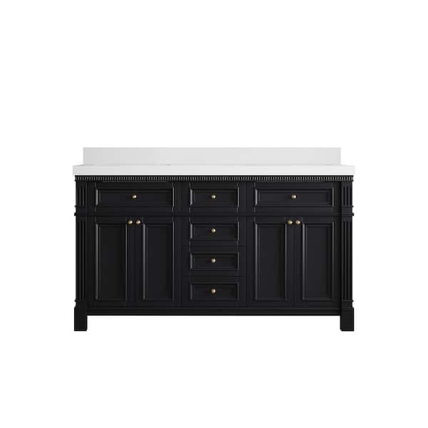 Willow Collections Paris 60 in. W x 22 in. D x 36 in. H Double Sink Bath Vanity in Black with 2 in. White qt. Top