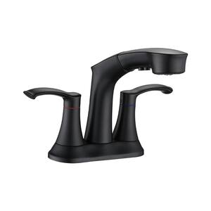 4 in. Centerset Double Handle Pull Out Bathroom Faucet Pull Down Sprayer Sink Faucet  Matte Black