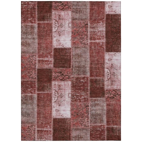 Burgundy, Merlot, Blush 8 ft. x 10 ft. Woven Plaid Polyester Rectangle Indoor/Outdoor Area Rug