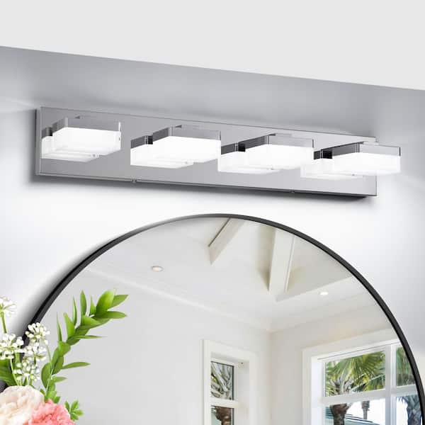 25 in. 4-Light Chrome Vanity Light Fixtures, Modern Bathroom Wall Sconce