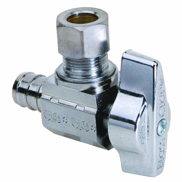 BrassCraft 1/2 in. Nominal Compression PEX Barb Inlet x 3/8 in. O.D. Compression Outlet Brass 1/4-Turn Angle Ball Valve (5-Pack)