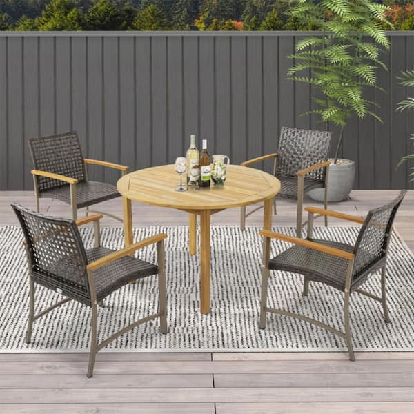 Kadehome Set of 4 Metal Frame Brown Wicker Rattan Outdoor Dining