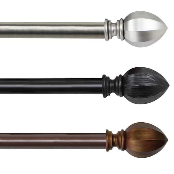 Rod Desyne 18 in. - 28 in. Telescoping Single Curtain Rod Kit in Satin Nickel with Garnet Finial