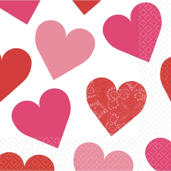 Amscan Key To Your Heart 5 in. x 5 in. Paper Valentine's Day Beverage Napkin (16-Count 5-Pack)