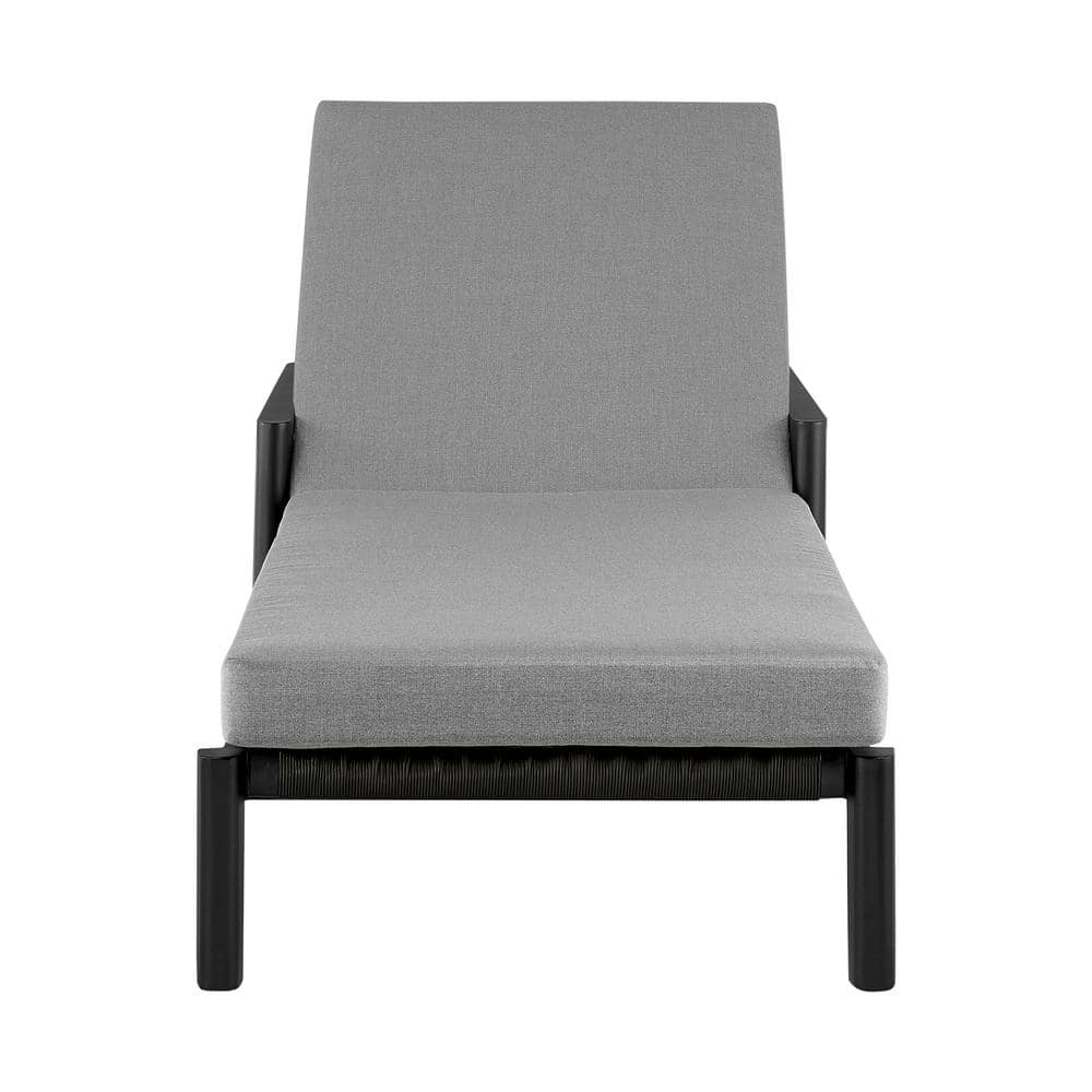 Grand Black Aluminum Outdoor Chaise Lounge with Gray Cushions