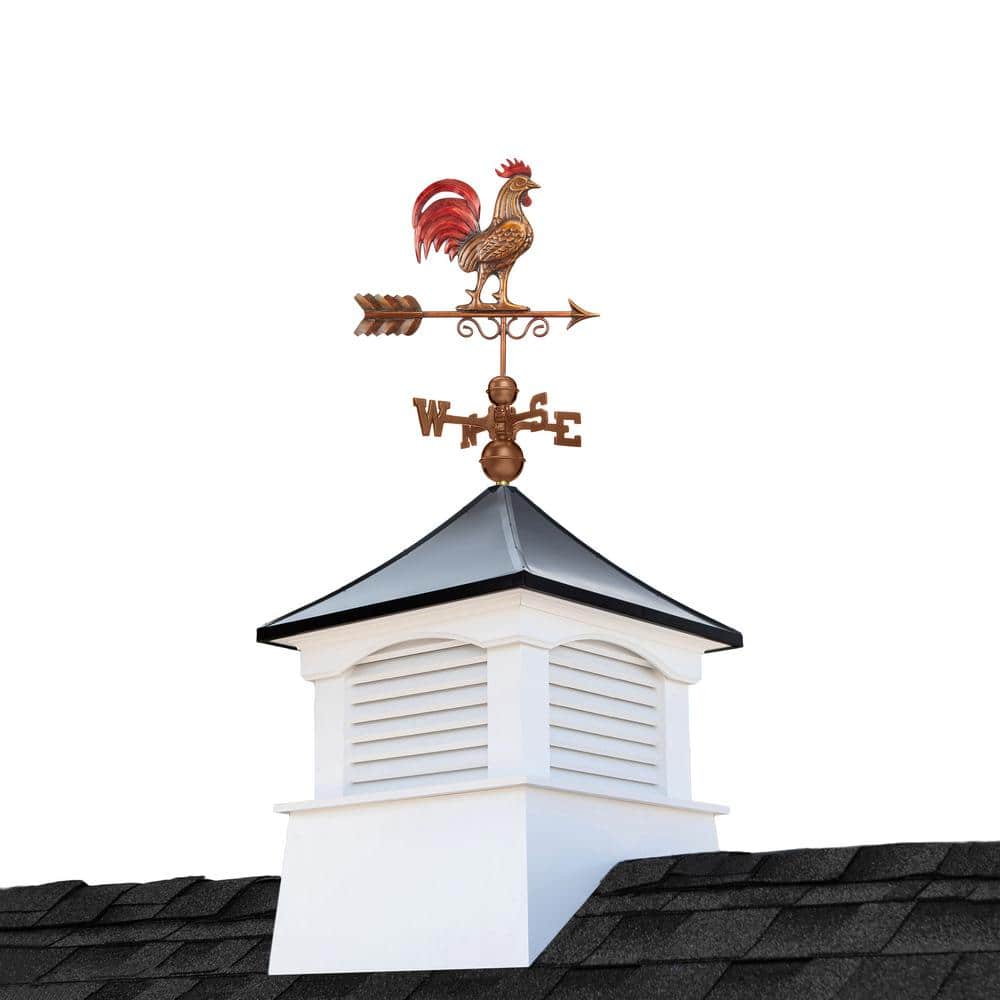 Coventry 30" White Vinyl Cupola with Black Aluminum Roof and Copper Rooster Weathervane