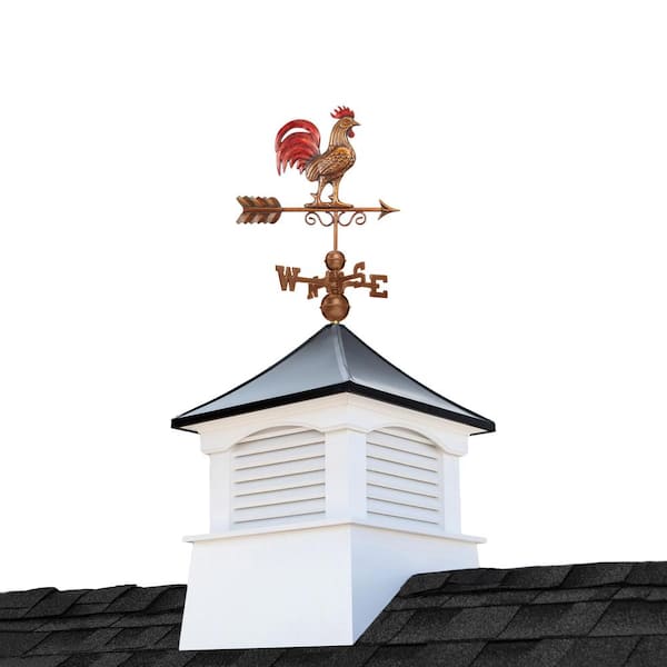 Coventry 30 in. x 30 in. x 63 in. Vinyl Cupola with Black Aluminum roof and Copper Bantam Red Rooster Weathervane