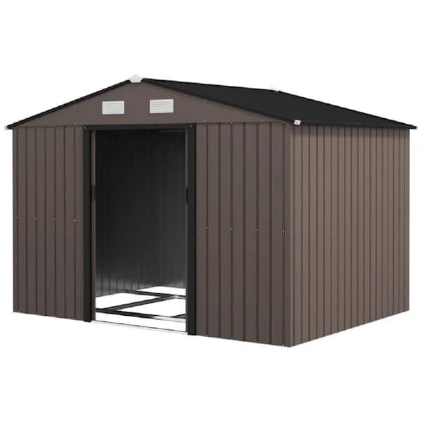 6 ft. W x 9 ft. D Metal Outdoor Storage Shed with Double Door and 4-Ventilation Slots, Brown (54 sq. ft. )