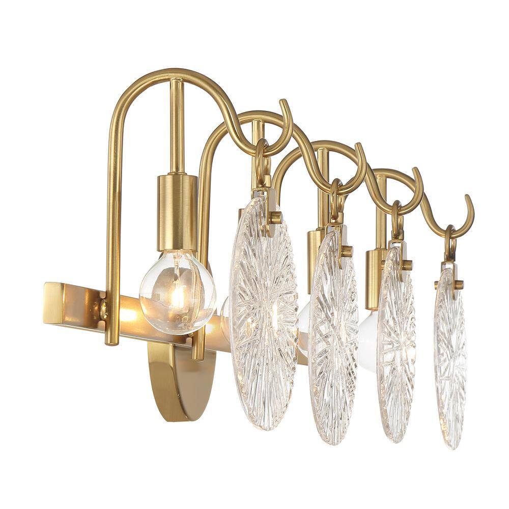 Warm Brass 4-Light Bathroom Vanity with Clear Starburst Glass Shades