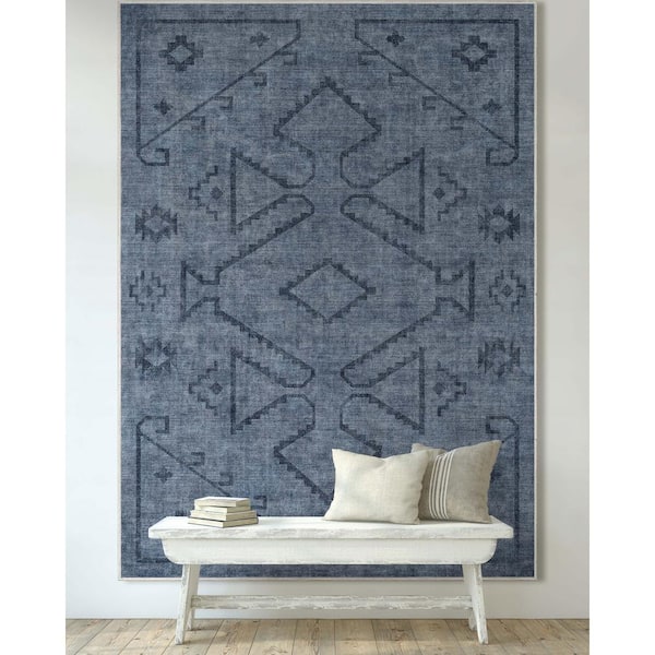 Navy Blue 9 ft. 10 in. x 13 ft. Apollo Bottineau Distressed Southwestern Area Rug