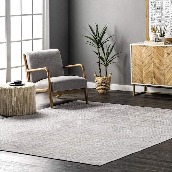 Adeline Modern Hexagon Machine Washable Beige 8 ft. x 10 ft. Area Rug
