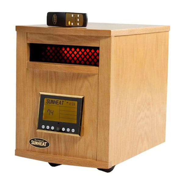 SUNHEAT 17.5 in. 1500-Watt Infrared Electric Portable Heater with Remote Control and Cabinetry - Golden Oak-DISCONTINUED