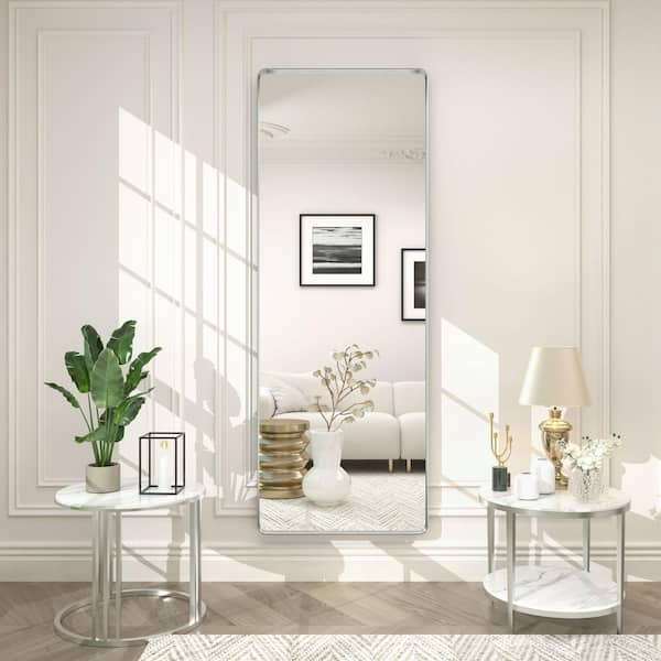 65 in. H x 22 in. W Rectangular Tempered Glass and Aluminum Alloy Framed Wall Bathroom Vanity Mirror in Brushed Silver