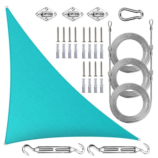 AMGO 24 ft. x 24 ft. x 33.9 ft. Right Triangle Sun Shade Sail Canopy with Hardware Kit and Cable-Turquoise